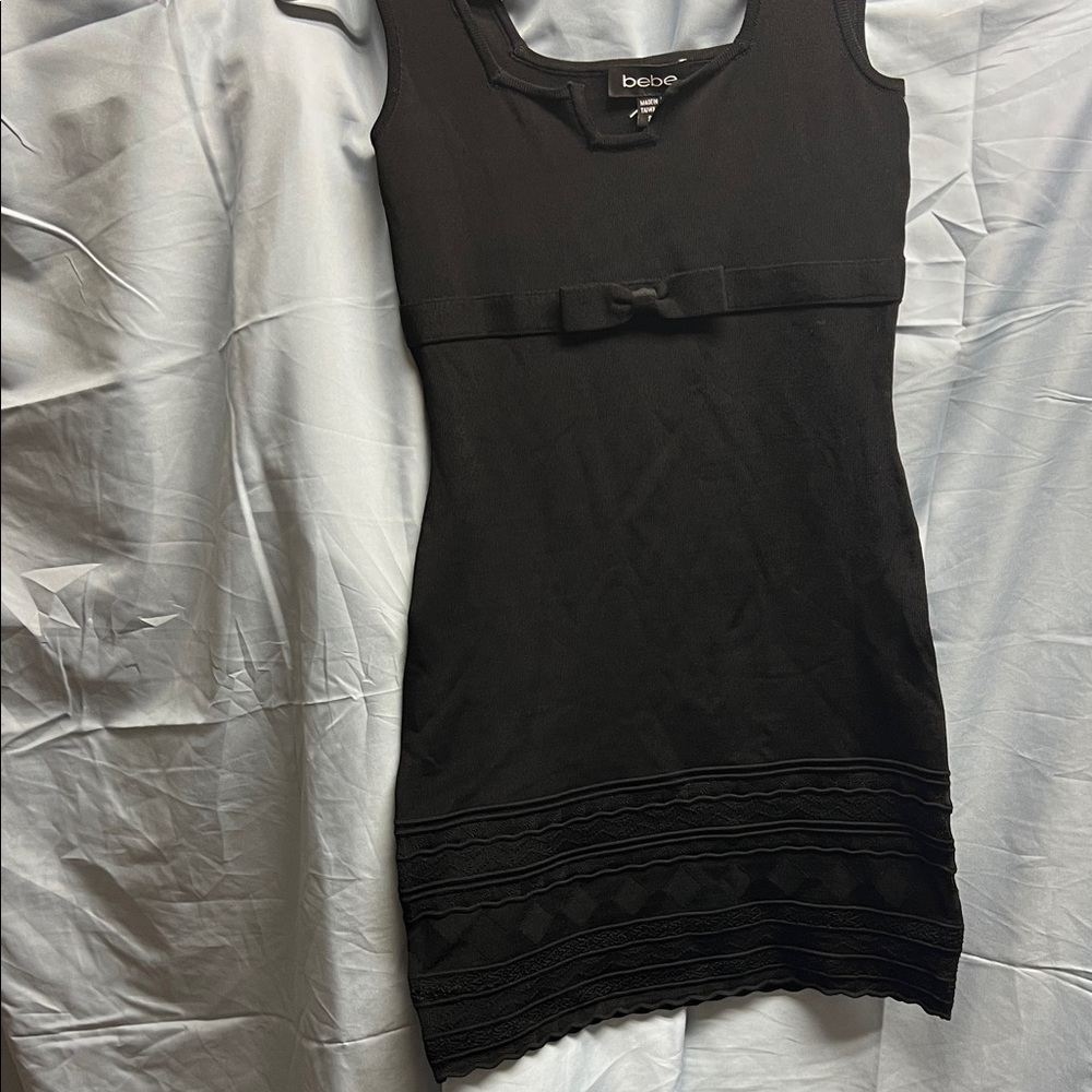 Bebe Black Dress with Lace Hem and Bow